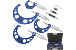 SANDOR Premium Outside Micrometer Set 0-4" / 0.0001" (0-1"/1-2"/2-3"/3-4") Precision Machinist Tools w/Carbide Tips, Standards, Ratchet Stop, Blue