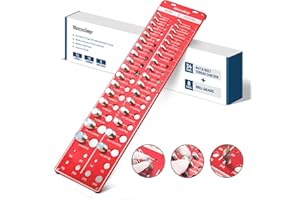 Voncabay Nut and Bolt Thread Checker - 42 Sizes (15 Metric, 19 Standard, 8 Drill) - Nut and Bolt Gauge with Laser-Etched Markings, Thread Size Checker with Double Length Measurement, Red