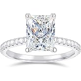 Lispark 14K White Gold Radiant Cut Engagement Ring 3 Carat Radiant Cut Moissanite Rings 14K Hidden Halo Moissanite Engagement Ring for Women