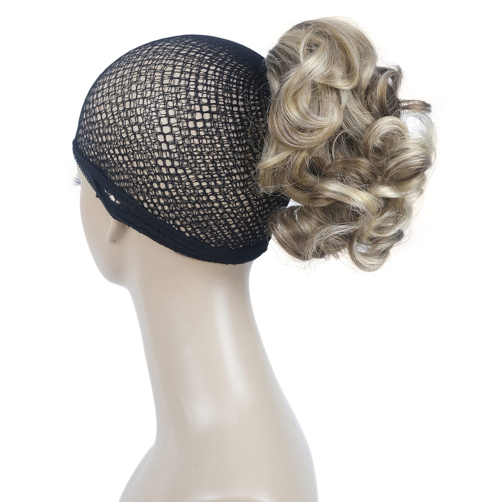 Lydell Short Ponytail Hair Extensions Wavy Curly Synthetic Hairpiece with Jaw Claw (AB461 Brown Highlights)