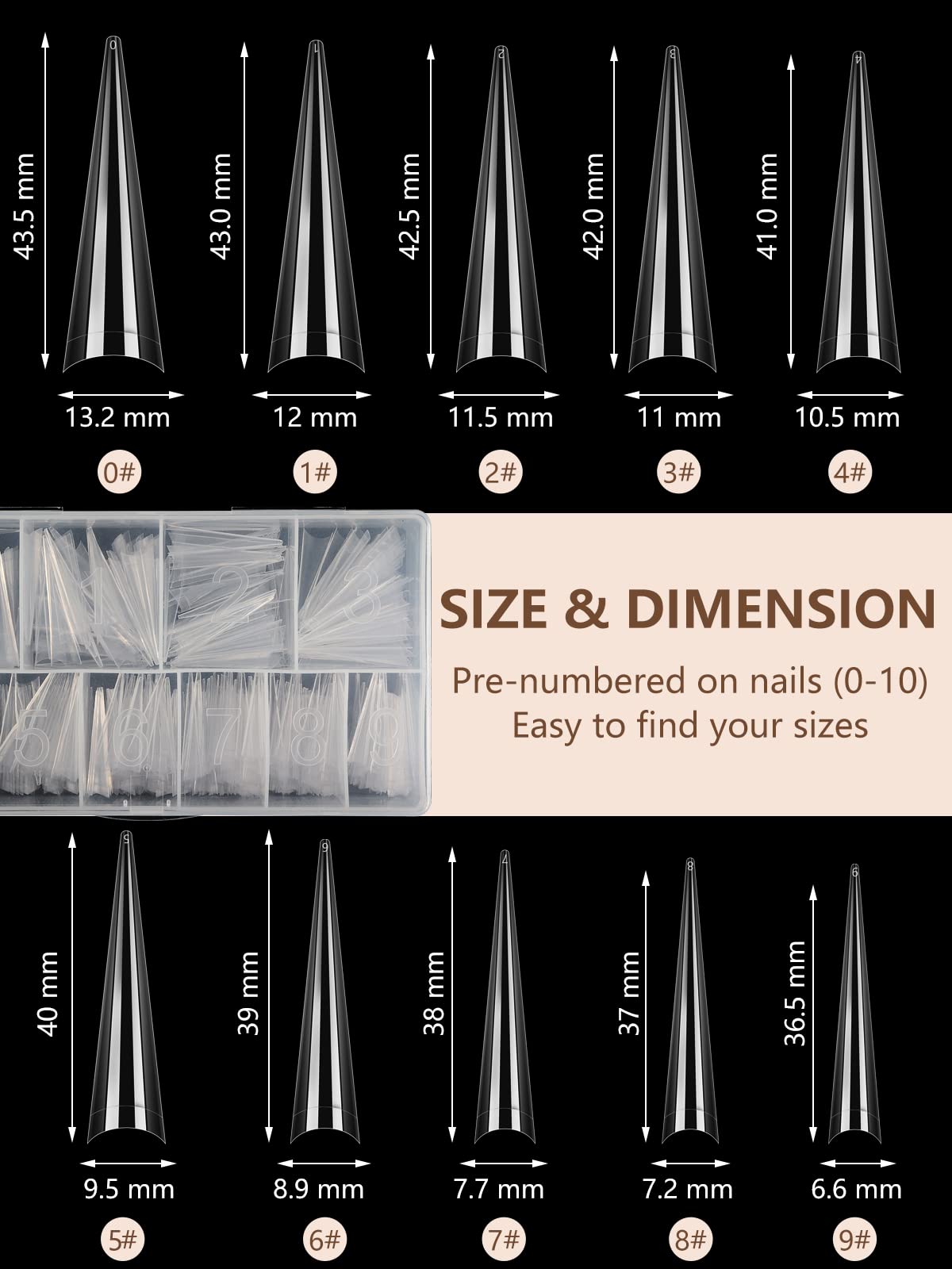 500Pcs Stiletto Nail Tips for Acrylic Nails, XL Long Clear False Nails Tips Soft Traceless, Half Cover Tapered Square False Nail Tips for Nail Extension Nail Art, Home DIY Nail Salon 10 Sizes - Image 5