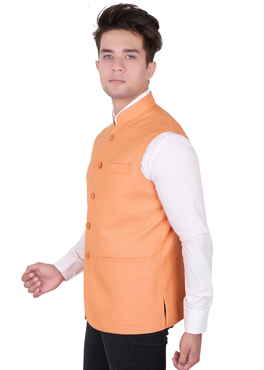 la rainbow casual silk blend orange nehru jacket for men/boys