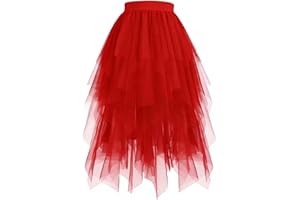 Girls Tulle Skirts High Low Layered Puffy Fairy Skirts Midi Length Irregular Tutu Skirt A-Line Mesh Dance Skirt