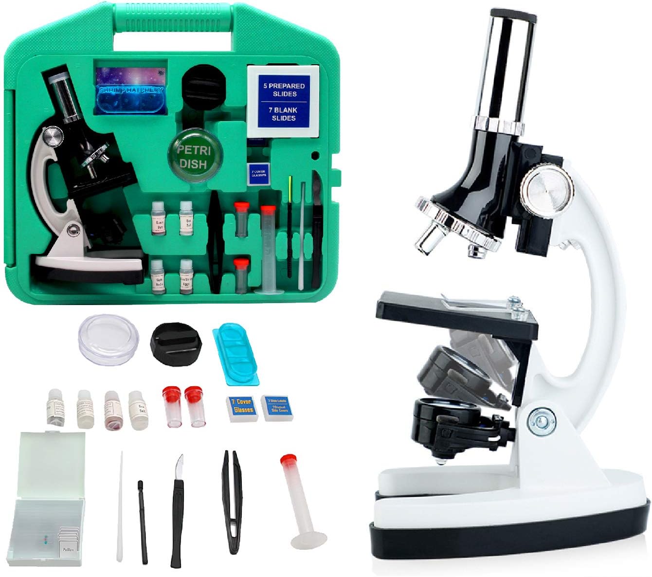 Microscope Kit for Kids100X1200X 52Pieces Student Beginner Microscope STEM Kit with Metal Body