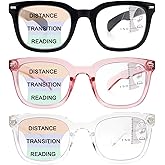 Caeyer 3 Pack Progressive Multifocal Reading Glasses For Women,Rectangle Frame + Wide-curved Temples With Spring Hinge