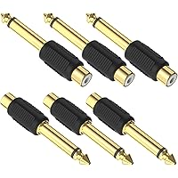 VCE RCA to 1/4 Inch Audio Adapter 6-Pack, 6.35mm Mono Plug Male to RCA Female Connectors