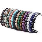 SONNYX 15 PCS 8mm Gorgeous Semi-Precious Gemstones Bracelets Round Beaded Bracelets for Women Men Stone Crystal Stretch Beads Bracelet Unisex