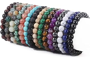 SONNYX 15 PCS 8mm Gorgeous Semi-Precious Gemstones Bracelets Round Beaded Bracelets for Women Men Stone Crystal Stretch Beads