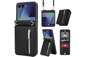 XIMAND for Samsung Galaxy Z Flip 7 Luxury Zipper Wallet Phone Case, Multi-Function Kickstand Card Holder Adjustable Crossbody