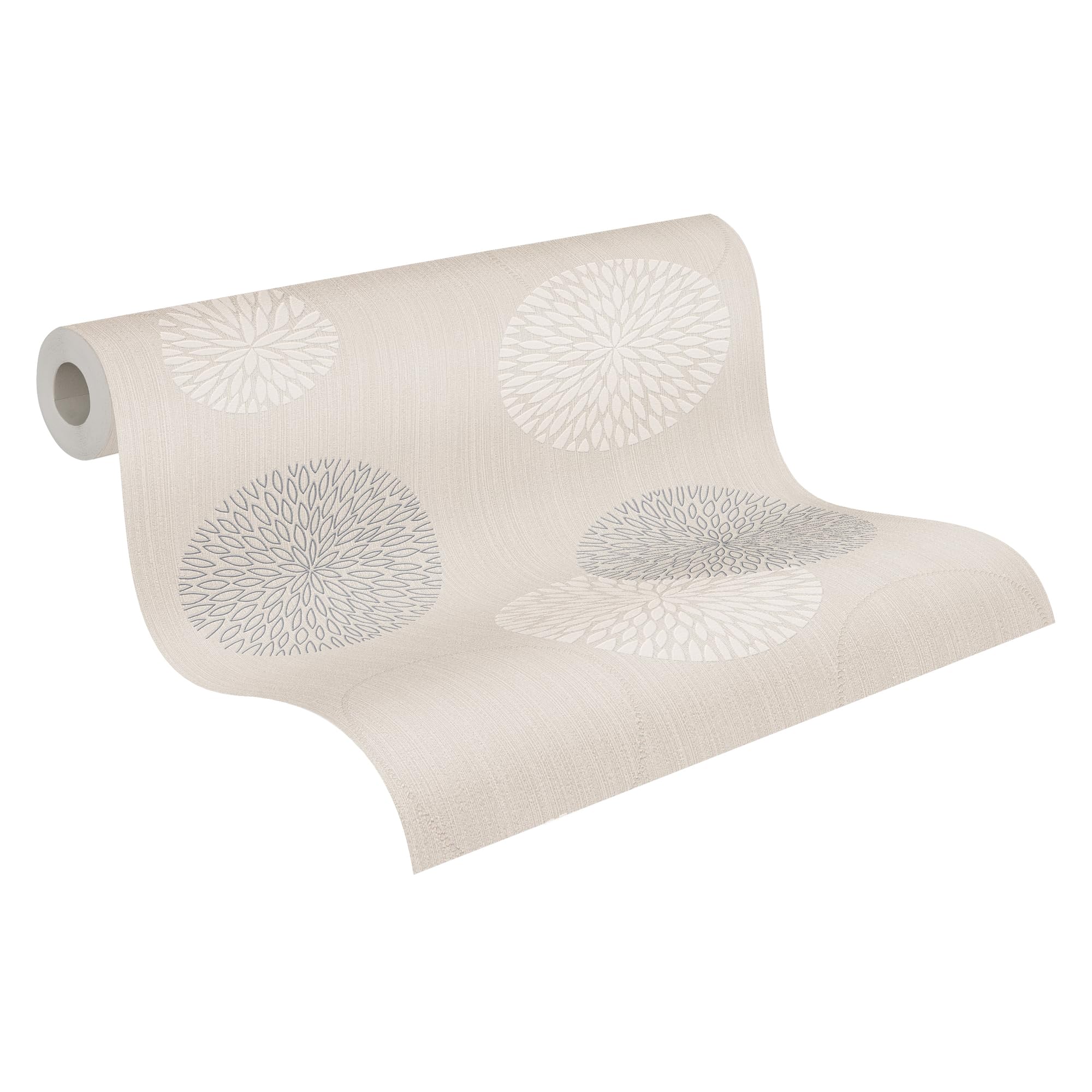 A.S. Création Non-Woven Wallpaper Spot Wallpaper with Flowers 10.05 m x 53 cm Beige Cream Metallic Made in Germany 937912 93791-2