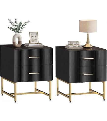 MOUMON Black and Gold Nightstands Set of 2 Side Table Bedside Table 3  Drawer Dresser, Large Nightstand with Gold Metal Legs, Modern &  Contemporary, for Bedroom (31.5w x 15.7D x 29.7H) : Amazon.ca: Home