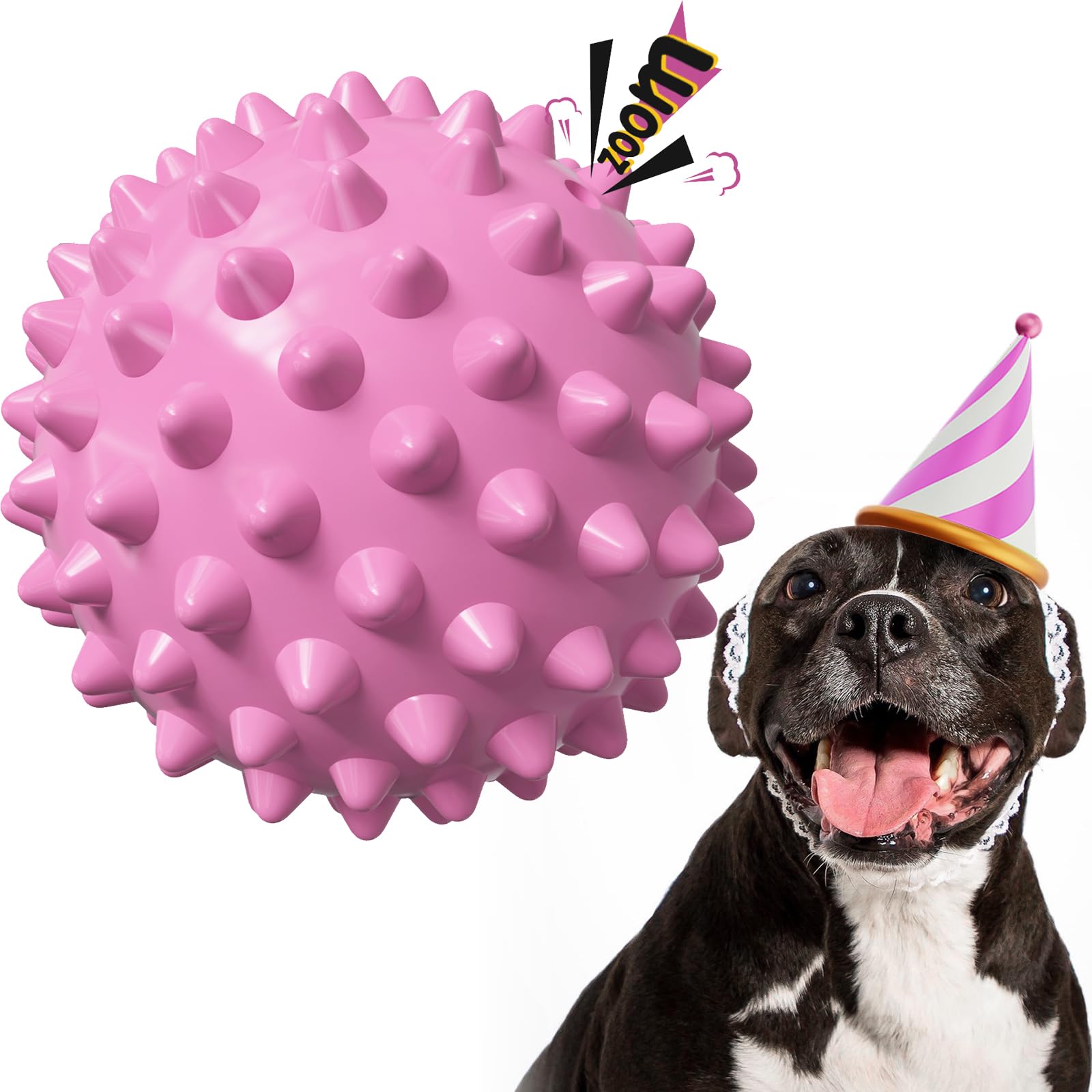 Apasiri Squeaky Ball Chew Toys for Aggressive Chewers: Indestructible Bacon-Flavored Squeaky Balls, Anxiety Relief, Pet Toys for Medium/Large Dogs, 3.5''Perfect Party Gift - Pink