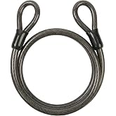 Security Cable with Loops, 12MM Heavy Duty Lock Cable, 4FT 7FT 10FT 15FT 25FT 30FT Vinyl Coated Rust-Proof Flexible Steel Bicycle Security Cable for Motorcycle, Furniture, Gates (Black, 4FT)