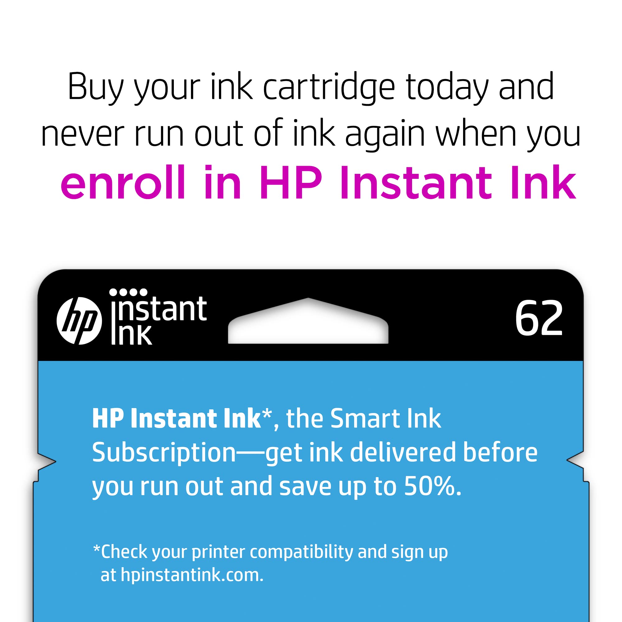HP 62 Black Ink Cartridge for HP Printers | Works with Printer Series: ENVY 5540, 5640, 5660, 7640, OfficeJet 5740, 8040, OfficeJet Mobile 200, 250 | Eligible for Instant Ink | C2P04AN