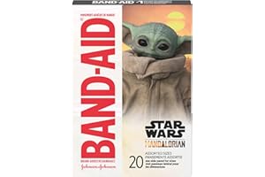 Band-Aid Brand Adhesive Bandages for Minor Cuts & Scrapes, Wound Care Featuring Star Wars The Mandalorian Characters for Kids and Toddlers, Assorted Sizes 20 ct