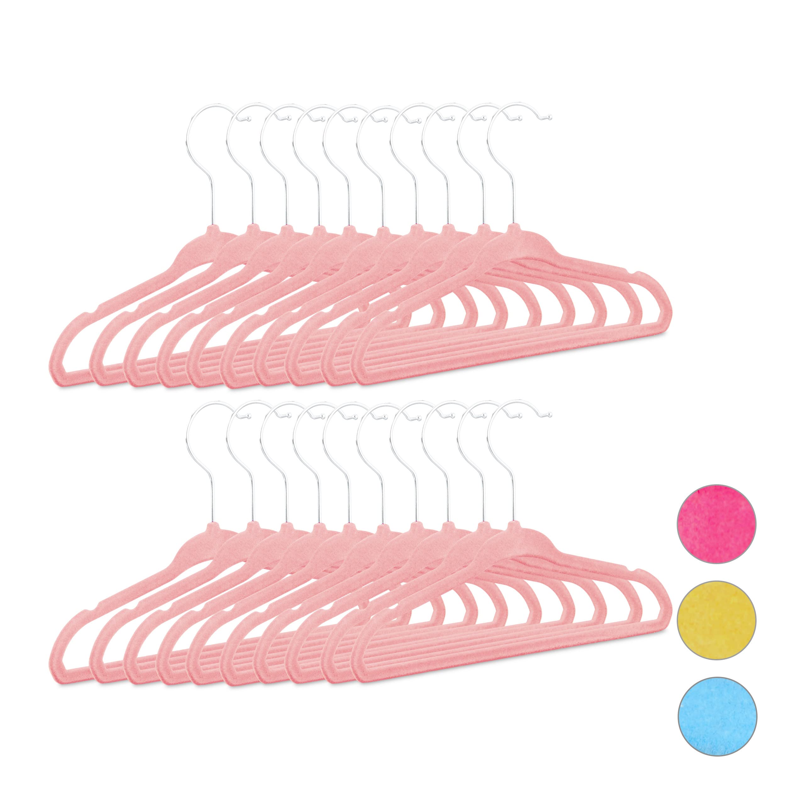 Relaxdays Kids Coat Set of 20, Plastic Children’s Velvet Clothes Hangers, HxWxD: 18 x 28 x 0.5 cm, Pink, 18 x 28 x 0,5 cm