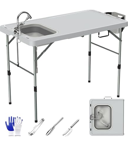 Portable Folding Table with Sink, Fish Cleaning Station, Hunting & Game Processing Table, Camping Kitchen Prep Tables, Fish Cleaning Tables Portable Sink Folding Hunting Camp Table Prep Station : Sports &