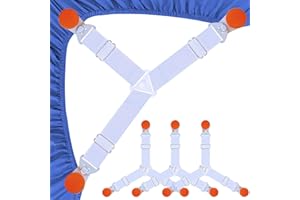 TUYEABC Bed Sheet Straps, 4 Sets/12 Clips Bedside Installation Fitted Sheet Clips, Adjustable Elastic Band for Hold Bedsheet, Easy-to-Install Sheet Fasteners for Corners, No Lifting or Flipping Mattress