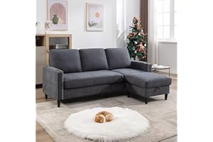 Siiejia Convertible Sectional Couches for Living Room, Small Sofa 3 Seats Sofas with Storage Chaise & 2 Cup Holders, L-Shaped Couch for Apartment, Compact Spaces, Dark Grey