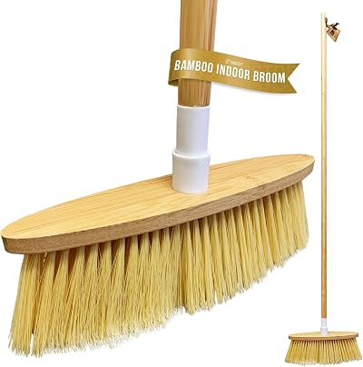 TDBS Bamboo Broom Indoor Floor Brush Natural Bamboo Handle 127cm