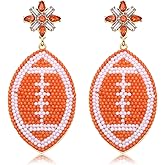 Beaded Football Earrings for Women Rhinestone Beads Game Day Earrings Sports Team Dangle Earrings Football Mom Accessories Jewelry Gifts