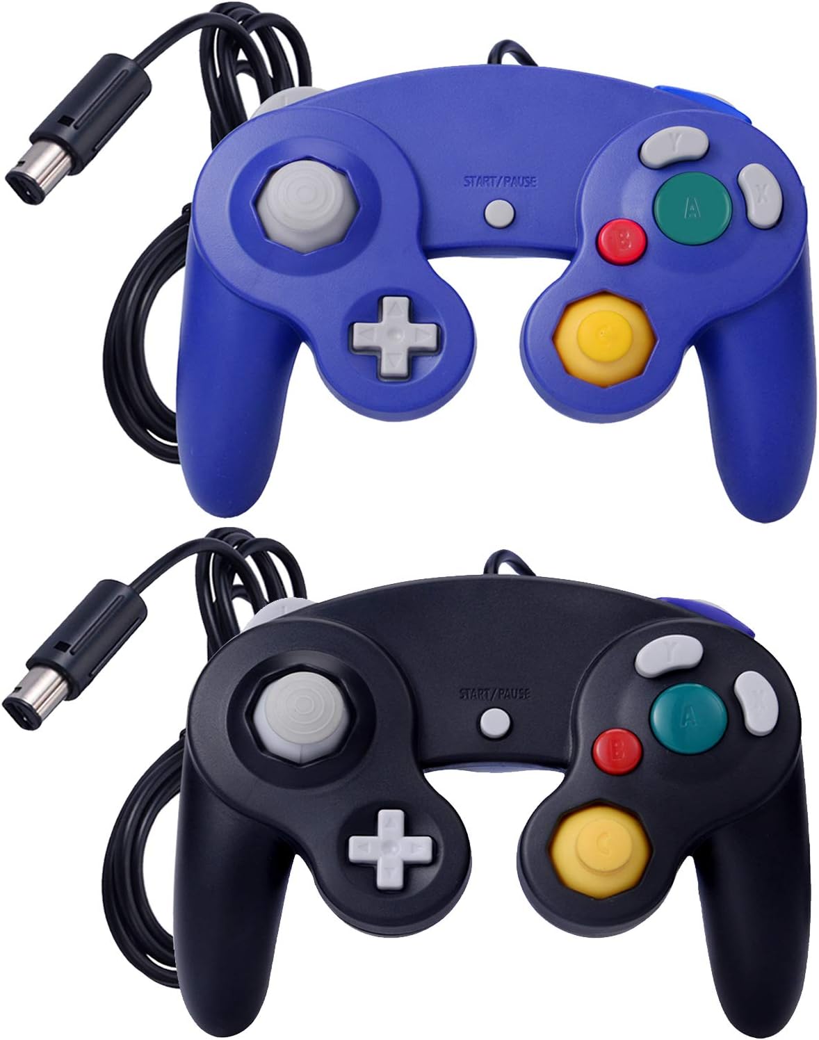 2 Packs Classic Gamecube Shock Joypad Controller Wired for Wii NGC Game Cube Compatible (Black & Blue)