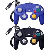 ONE250 2 Pack Classic Shock Joypad Wired Controller, Compatible with Wii NGC Gamecube Game Cube (Black & Blue)