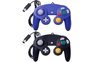 ONE250 2 Pack Classic Shock Joypad Wired Controller, Compatible with Wii NGC Gamecube Game Cube (Black & Blue)