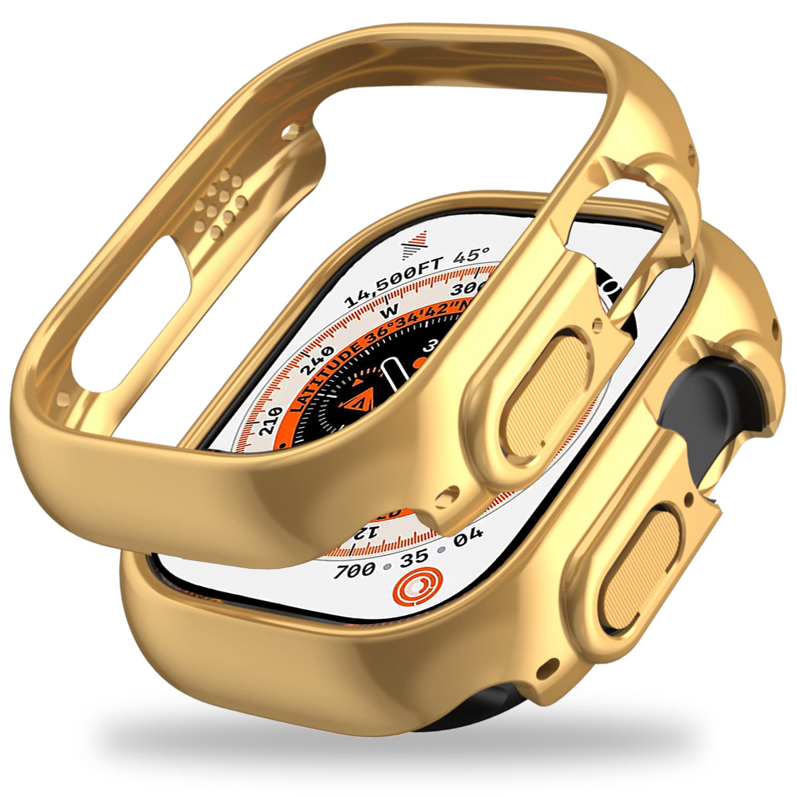Miimall Compatible with Apple Watch Ultra 49mm Case, Hard PC Frame Bumper without Screen Protector, Ultra Slim Lightweight Rugged Shell Anti-drop Protective Cover for Apple Watch Ultra 49mm-Gold