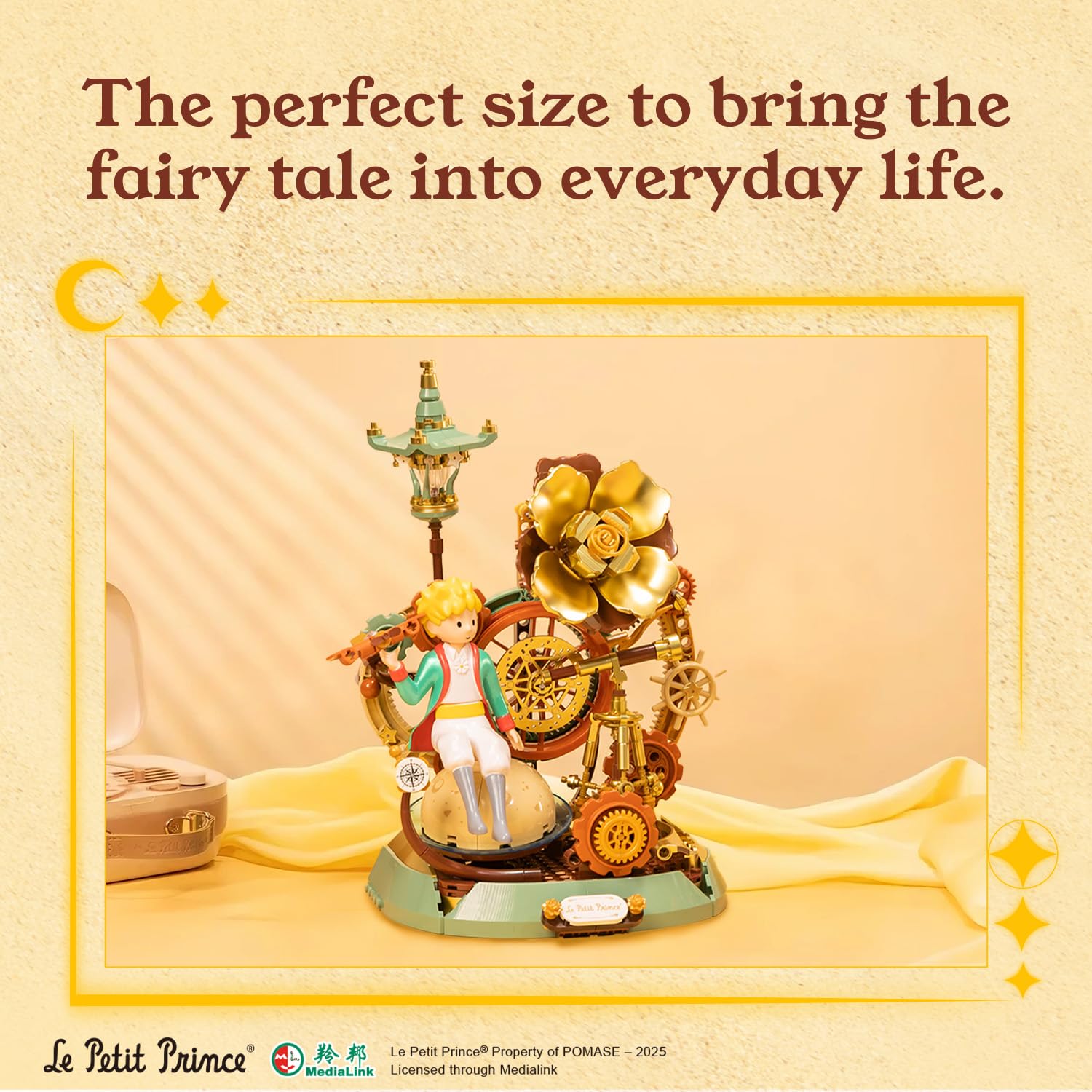 PANTASY Der Kleine Prinz – Sternenreise Bauset, von der Vintage-Mechanik-Taschenuhr inspiriertes Modell mit Zahnrädern, Teleskop & Goldener Rose, Sammler-Displayspielzeug mit exklusiver Prinz-Figur 6