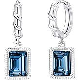 Trendy Austrian Crystal Rectangle Drop Leverback Earrings for Women 14k White Gold Plated Huggie Earring Hypoallergenic Jewelry Gift