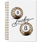 Welshower Leopard Lucky 8 Ball Spiral Notebook Journal, Black Cheetah Print Billiards Notebook, Trendy Preppy Y2K Cheetah Journal, Leopard Office Supplies, 5.5x8.3 Inch