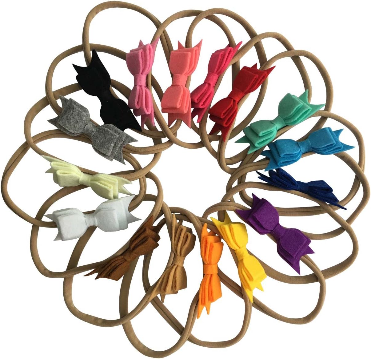 Rsky Baby Girls Headbands Big Felt Hair Bow Nylon Bands Newborn Infant Toddler 16pcs