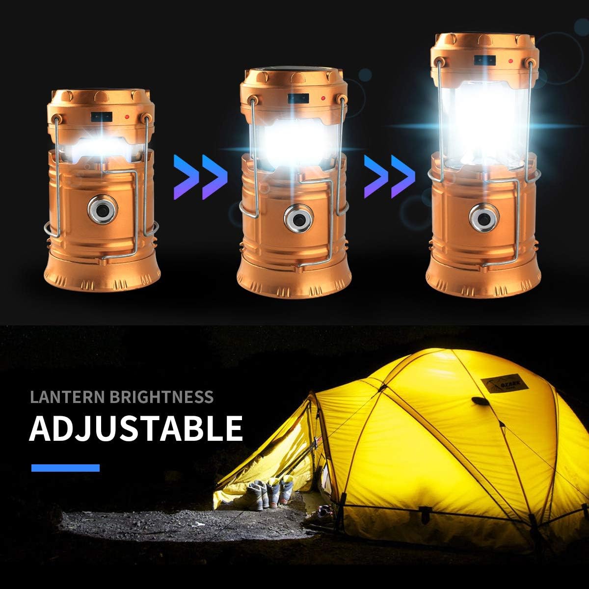 LED Camping Lantern, Solar and Rechargeable Lantern Flashlight Collapsible and Portable Light for Daily/Camp/Hiking/Night Fishing/Emergency/Hurricanes/Storm(1 Pack) - - 