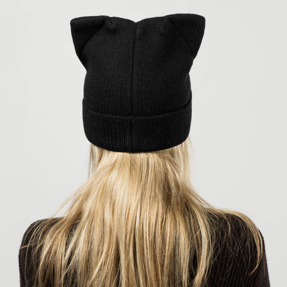 Flowomen Womens Winter Hat Cat Ear Hat with Warm Knit Crochet Slouchy Beanie Hat for Women (Black)