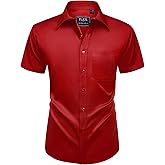 Alimens & Gentle Mens Short Sleeve Dress Shirts Wrinkle Free Solid Casual Button Down Shirts with Pocket