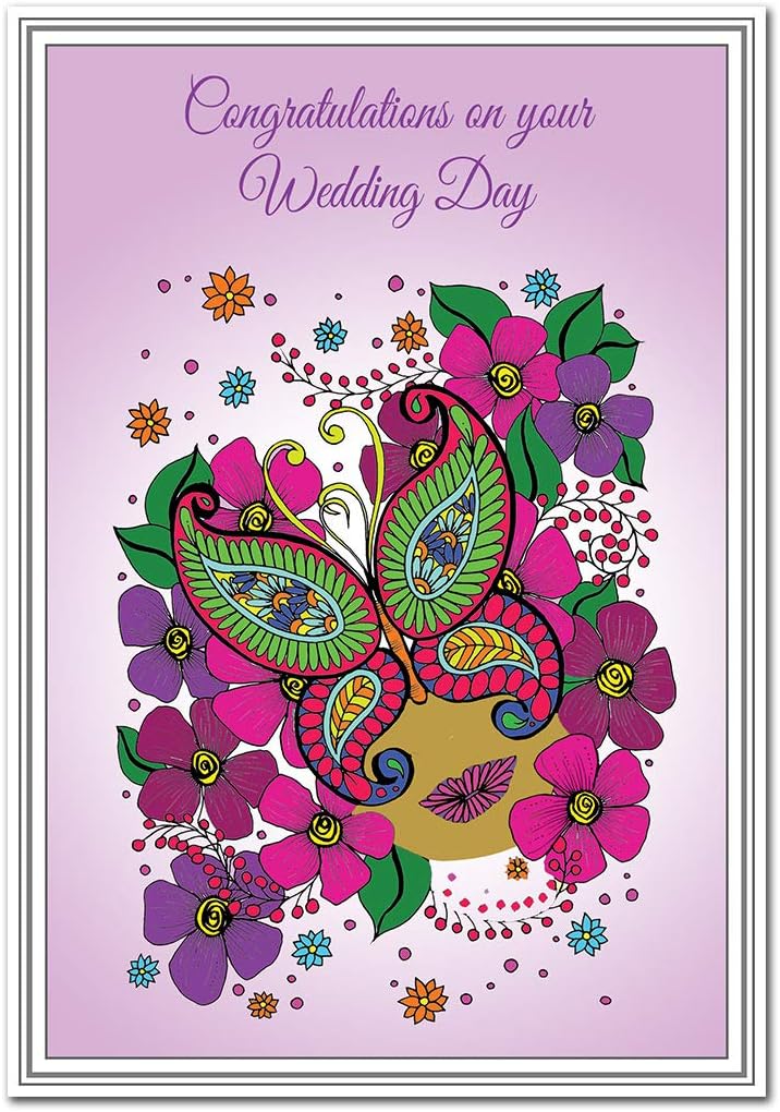 Indian Wedding Card Congratulations Special Day Creative Marriage Keepsake Blank Inside To Write Own Message Wishes Beautiful Greeting Quality Butterfly Flowers Theme Amazon Co Uk Office Products