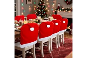 RJVW Christmas Chair Covers of 4, Thicken Velvet Santa Claus Hat Dining Room Stool Covers, Soft Xmas Kitchen Chair Covers, Christmas Home Decor for Xmas Indoor Home Holiday Party Decorations.