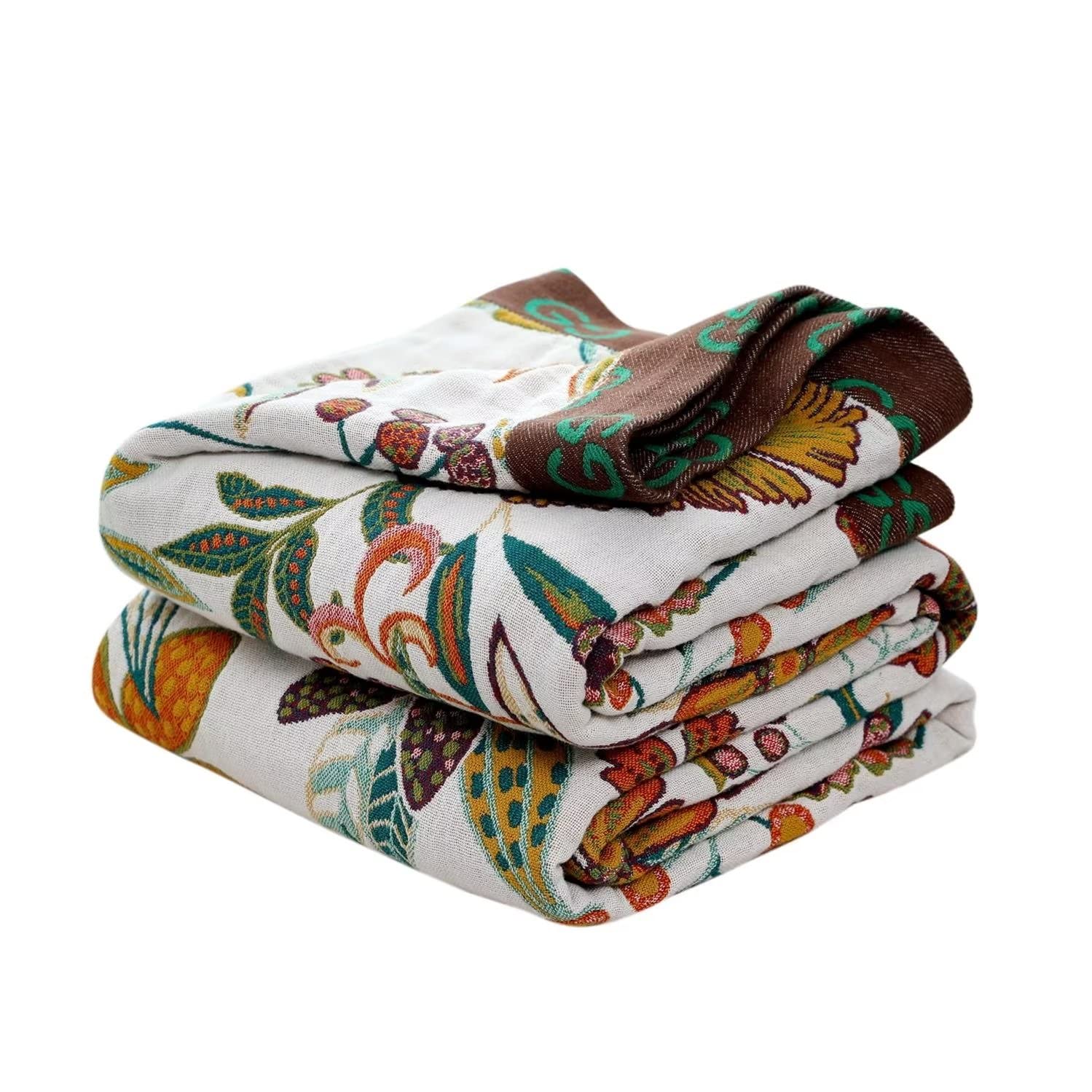 Photo 1 of Boho Throw Blanket for Bed 100% Cotton Ultra Soft Rustic Quilt Fall Blanket Floral Printed Farmhouse Decor Bed Blankets,80"×90" All Season Rustic Throw for Sofa Couch Chair