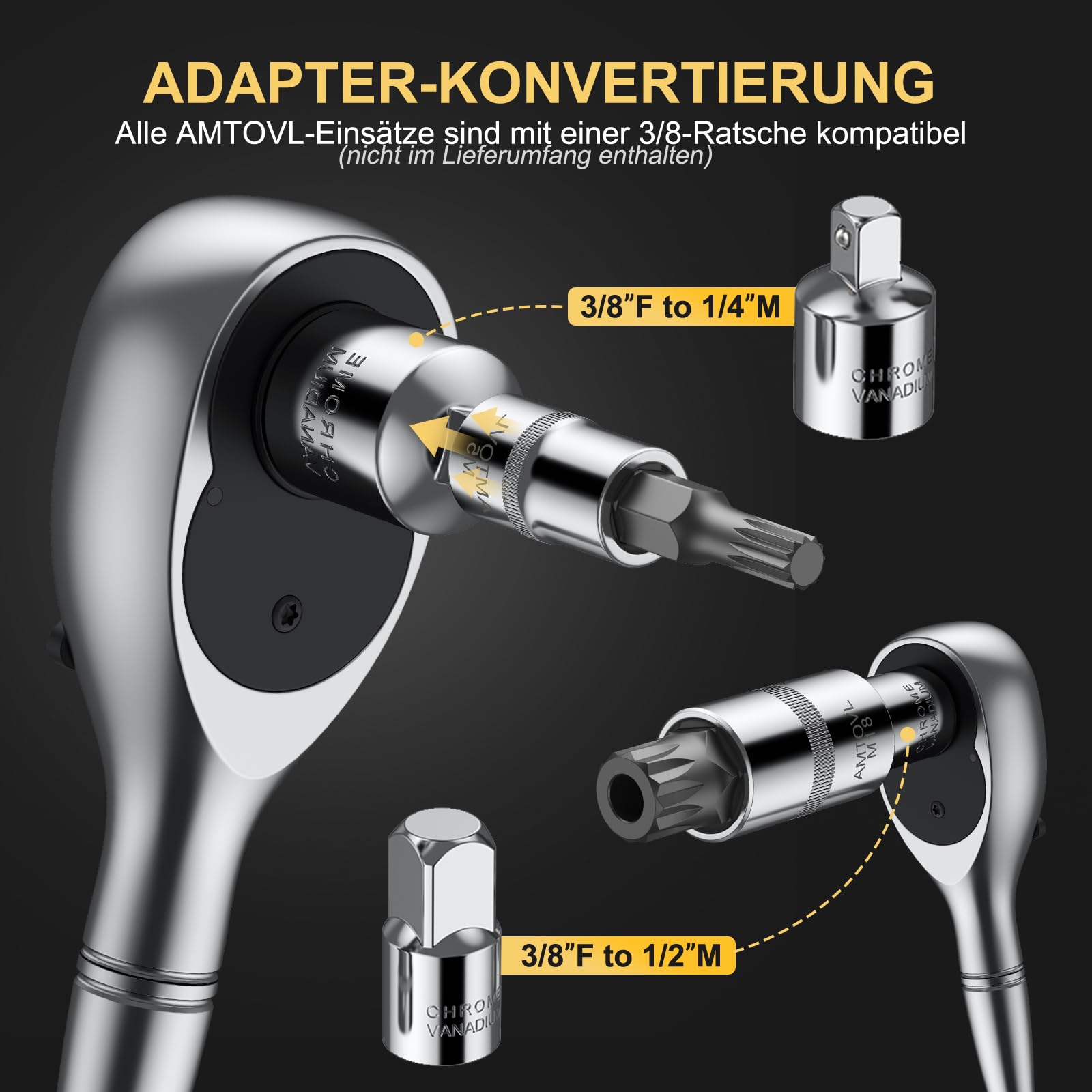 AMTOVL Innenvielzahn Nuss Satz 15 Stück XZN M4-M18 Vielzahn Nuss Set S2 Stahl Antriebs Steckschlüsselsatz Drive Größe 1/4 3/8 1/2 Zoll mit Aufbewahrungskoffer 5