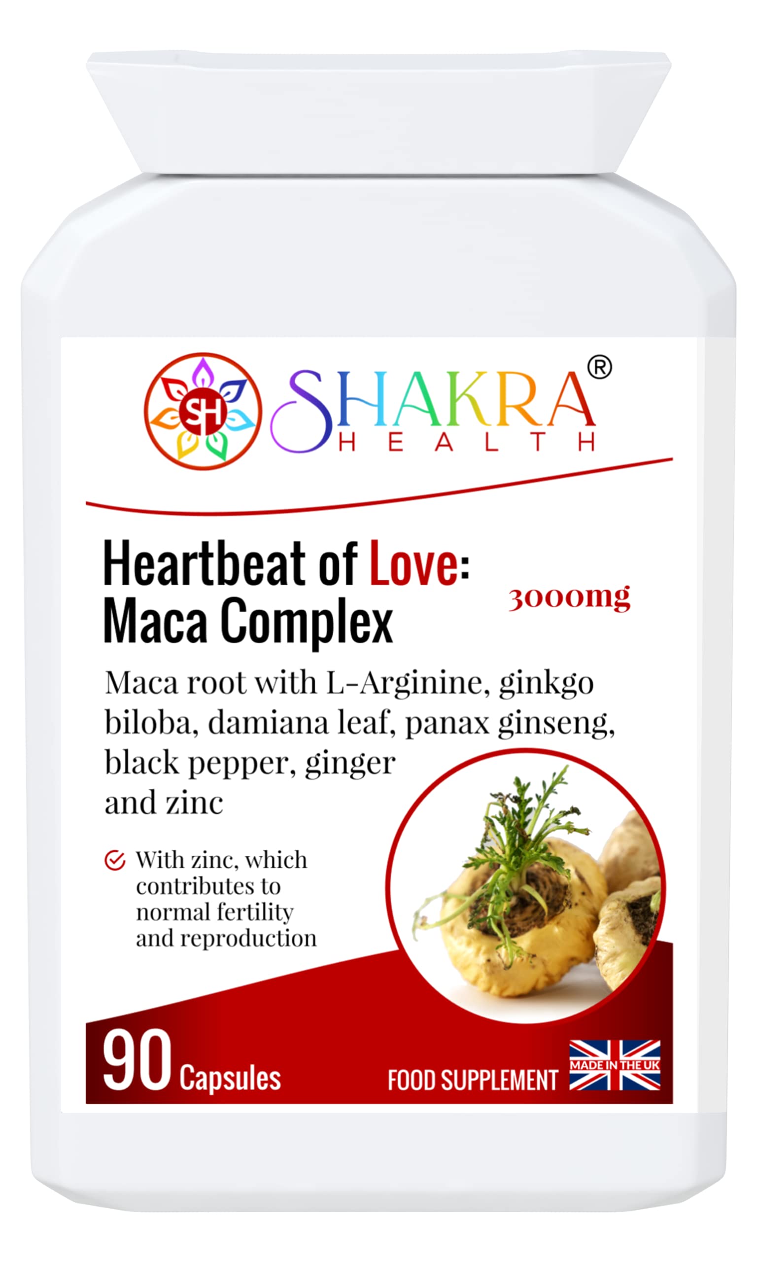 Heartbeat of Love: Maca Complex. 90 Capsules to Relieve Premenstrual Syndrome, Increase Intimate, Dysfunction, Drive, Energy, Stamina for Men & Women | Shakra Health
