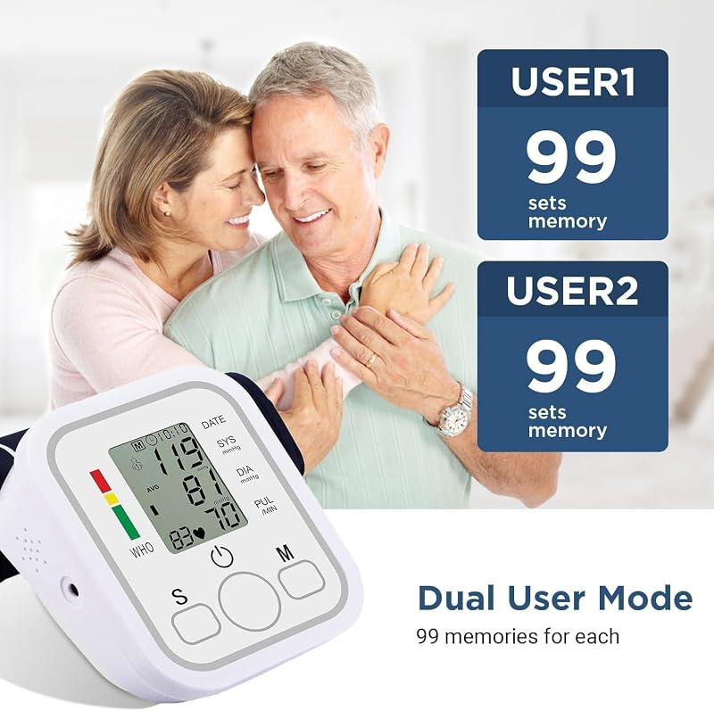 Tensiómetro de Brazo, automático Digital Monitor de presiónarterial para uso doméstico con ajuste del manguito 22-32cm, Detector electrónico defrecuencia cardiaca para Adultos Mayores y Familias — foto 3 de 7