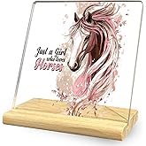 Just a Girl Who Loves Horses Pink Acrylic Desk Decorative Sign, Horse Lovers Decor Gifts for Women