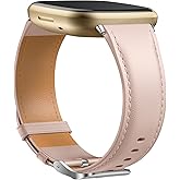 GEAK Leather Band Compatible with Fitbit Sense Bands/Fitbit Versa 3/Versa 4 Bands for Woman Men, Top Grain Genuine Leather Strap Wristband for Fitbit Versa 3/Versa 4/Sense Smartwatch, Pink