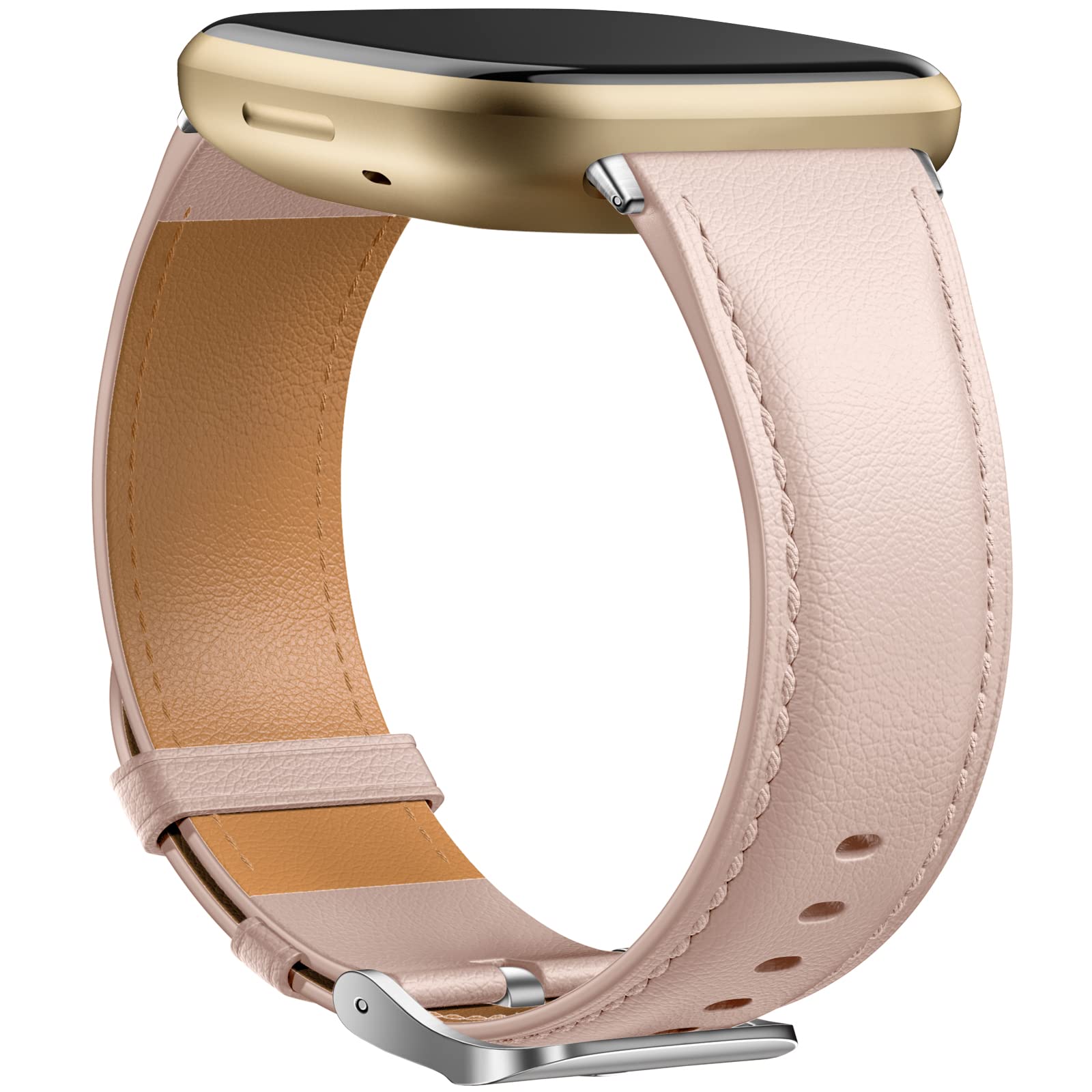 Dirrelo Compatible with Fitbit Versa 3 Strap - Fitbit Versa 4 Straps for Women Men, Genuine Leather Elegant Band Compatible with Fitbit Sense 2/Sense Strap, Pink