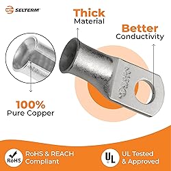SELTERM 10pcs - 1 Awg - 5/16" Stud - Battery Lugs