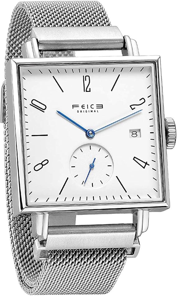 Amazon Feice 自動巻き腕時計 メンズ ユニセックス スクエア機械式ウォッチ Bauhaus ビジネス腕時計 アナログウォッチ 男性用防水 時計 ラグジュアリー 34mmステンレスケース Fm301 シルバーデート メンズ腕時計 腕時計 通販