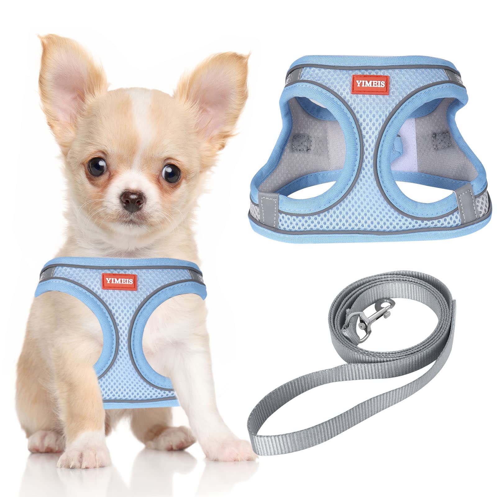 Photo 1 of YIMEIS Dog Harness and Leash Set, No Pull Soft Mesh Pet Harness, Reflective Adjustable Puppy Vest for Small Medium Large Dogs, Cats (Greyblue, Small (Pack of 1))