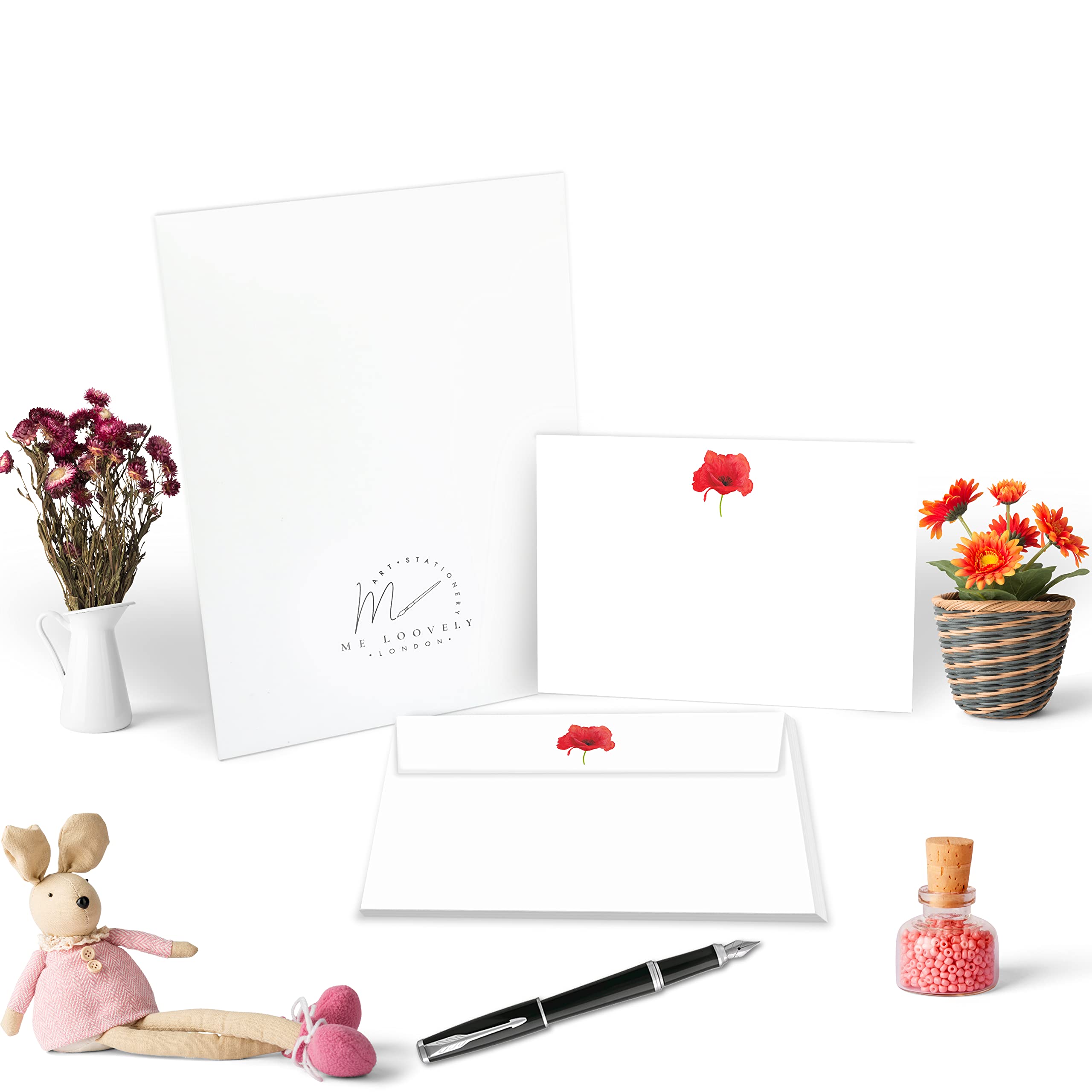 Me Loovely Red Poppy Notecard and Envelopes Sets A6 Size Flat Card Stationery Set Writing Supplies | Christmas Gifts (Pack of 10 with Gift Envelope)
