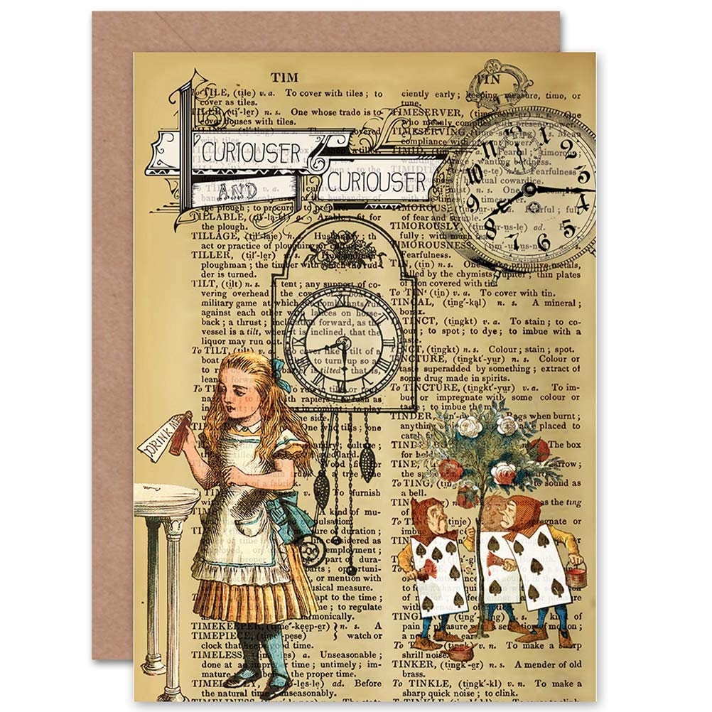 Wee Blue Coo GREETINGS CARD BIRTHDAY GIFT UPCYCLE ALICE WONDERLAND COLLAGE CURIOUSER